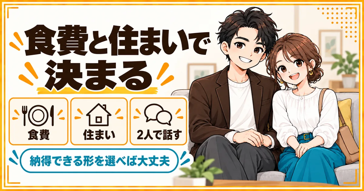 DINKs夫婦のお金は食費と住まいで決まり、2人で話して納得できる形を選べばよいことを示す